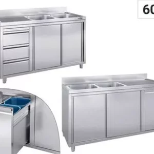 Drezy so skrinkou - s 2 drezmi a vstavanými prvkami, 600mm