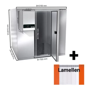 Mraziaca bunka z nehrdzavejúcej ocele - 2100 x 2100 mm - 6,12 m3 - vrátane mraziacej jednotky a lamiel