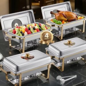 Nerezový cateringovej ohrievač Chafing – súprava 4 ks, obdĺžnikový, s priezorom, 4x 7,5 l, klasický