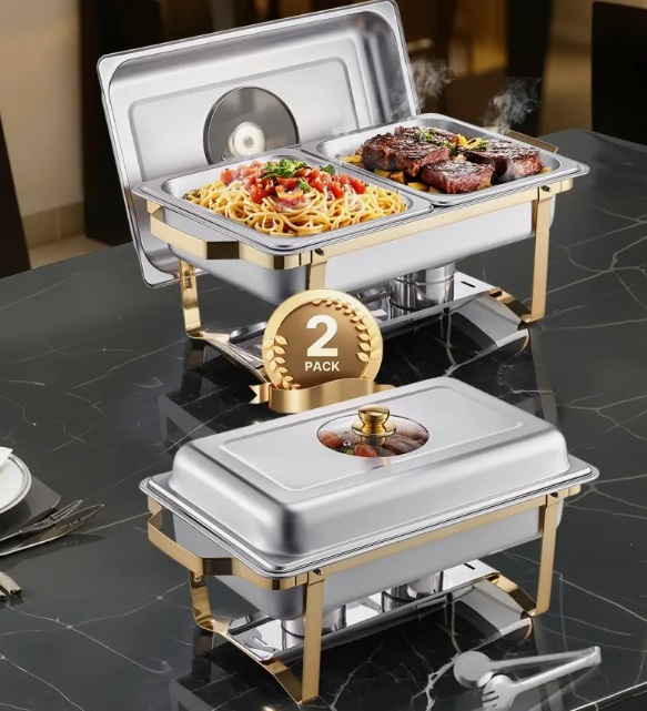 Nerezový cateringovej ohrievač Chafing – súprava 4 ks, obdĺžnikový, s priezorom, 4x 4 l, klasický