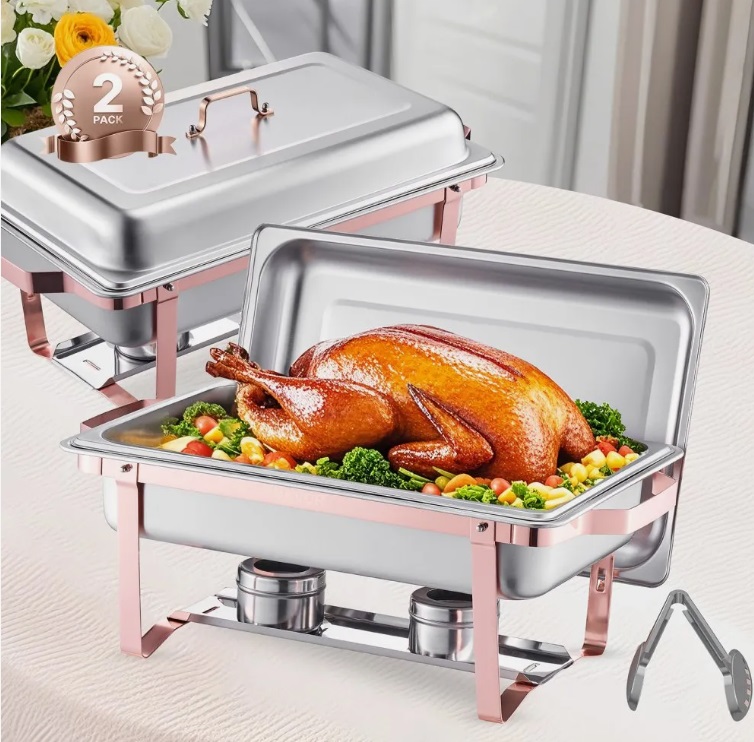 Nerezový cateringovej ohrievač Chafing – súprava 2 ks, obdĺžnikový, 2x 7,5 l, ružovo-zlatý