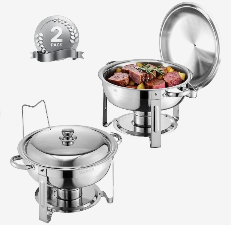 Nerezový cateringovej ohrievač Chafing – súprava 2 ks, okrúhly, s plným vekom, 2x 4,7 l, strieborný – Obrázok 3
