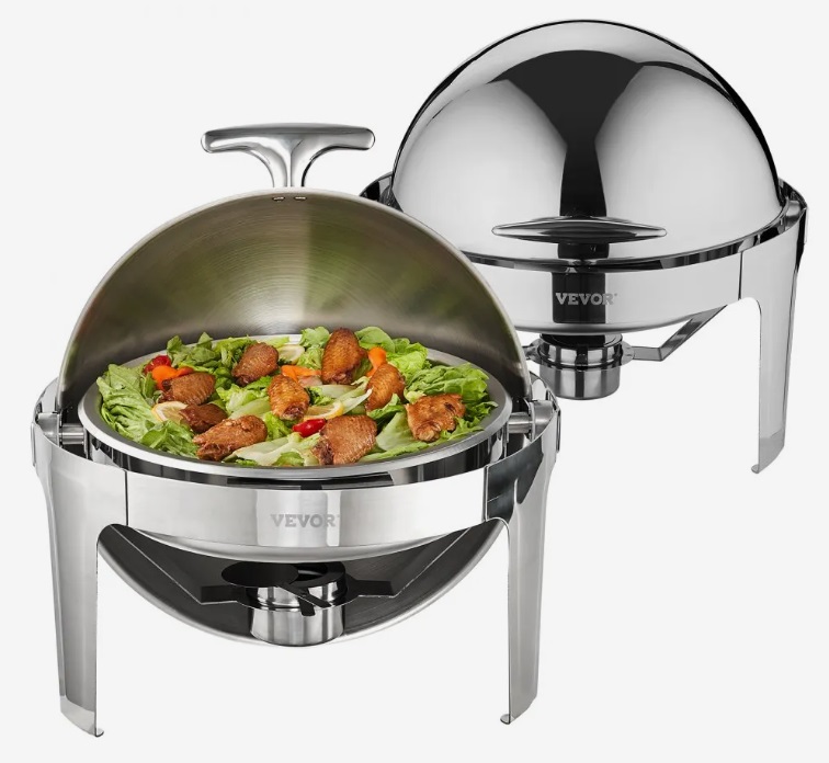 Nerezový cateringovej ohrievač Chafing – súprava 2 ks, okrúhly, rolovacie veko, 2x 5,5 l, klasický