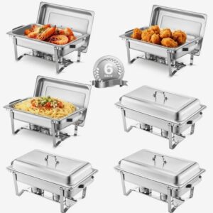 Nerezový cateringovej ohrievač Chafing– súprava 6 ks, obdĺžnikový, 6x 7,5 l, strieborný