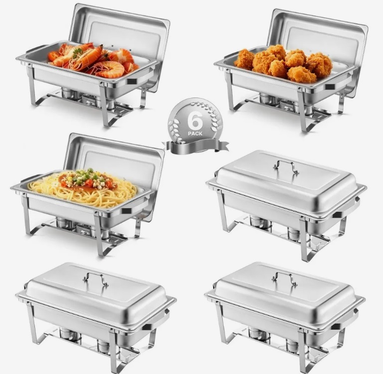 Nerezový cateringovej ohrievač Chafing– súprava 6 ks, obdĺžnikový, 6x 7,5 l, strieborný
