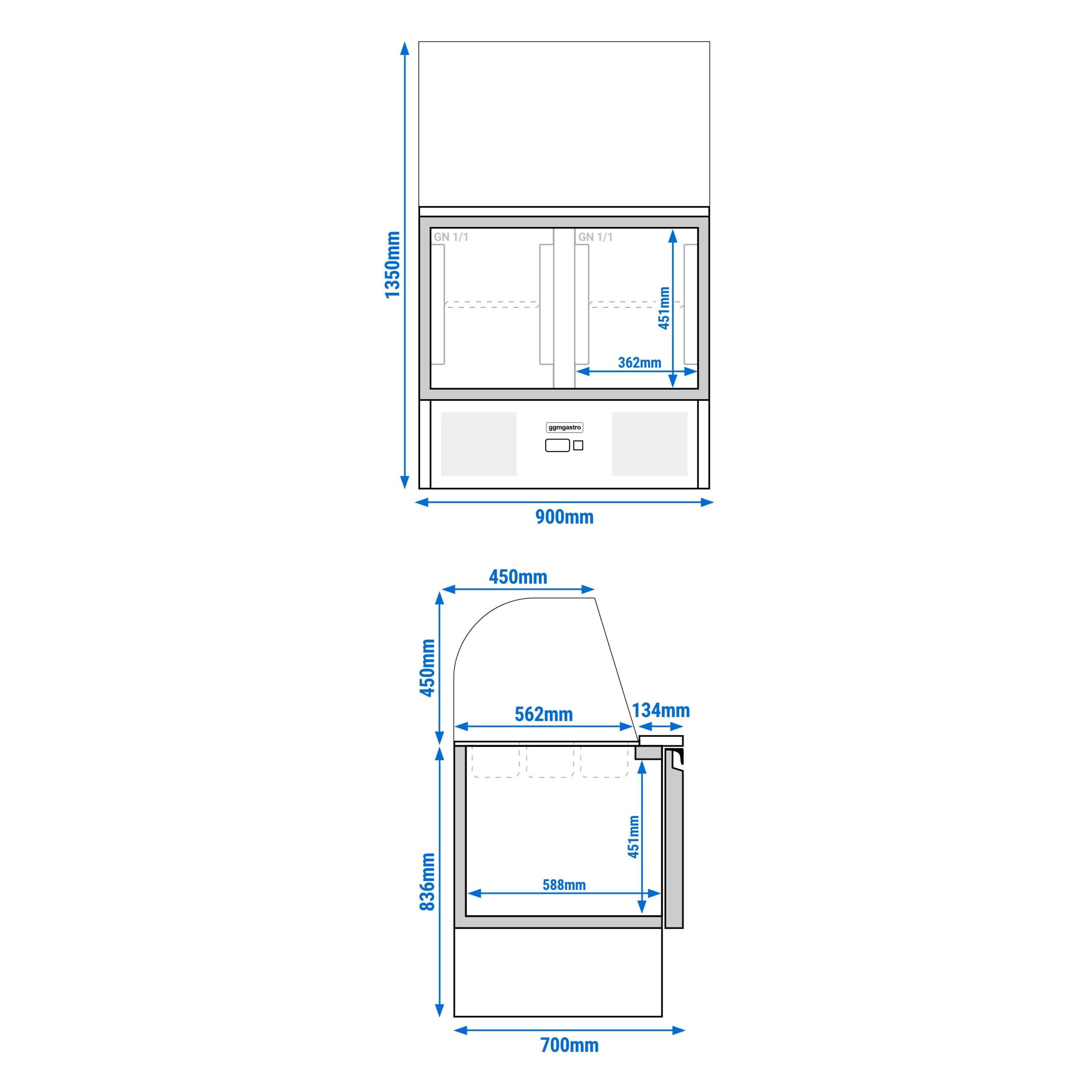 Chladiaca saladeta ECO — šírka 900 mm, 2x dvierka, sklenená nadstavba, pre 2x GN 1/1 + 3x GN 1/6 – Obrázok 9