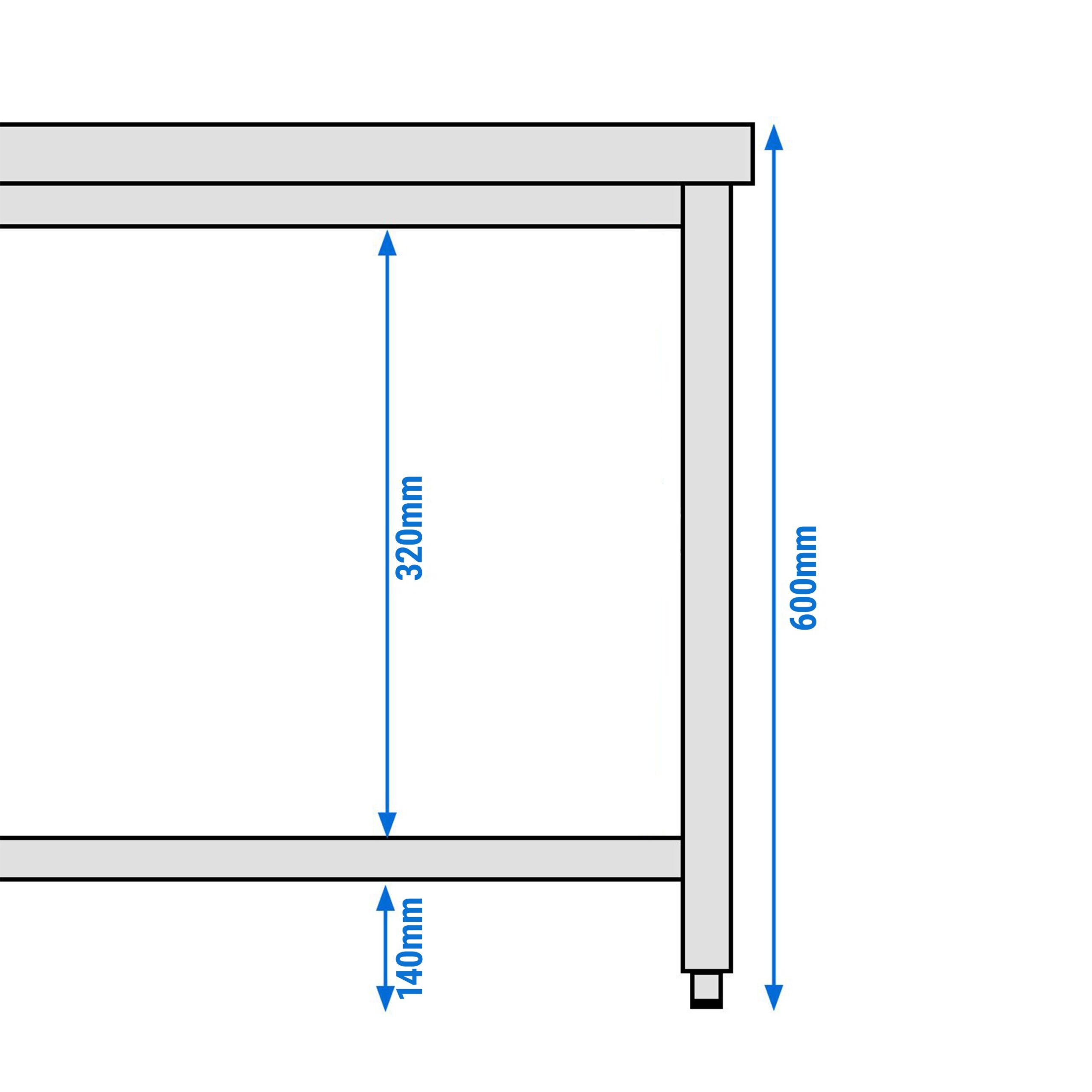 Nerezový podpultový stôl – so základnou policou, rozmer 800 x 700 mm – Obrázok 2