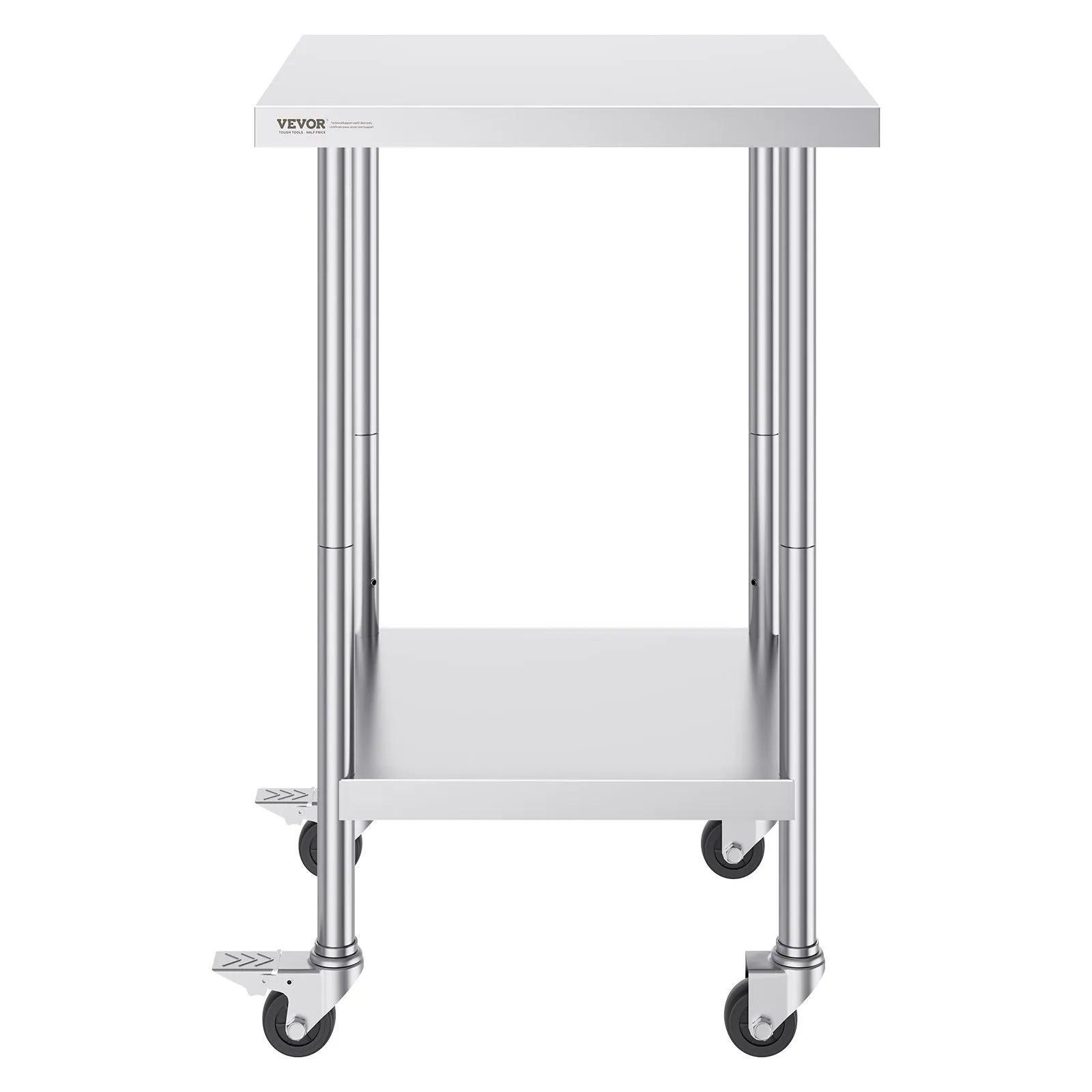 Nerezový pracovný stôl - so 4 kolieskami, 3 nastaviteľné výšky, rozmery 61 x 61 x 96,5 cm, na prípravu jedál, pre komerčné kuchyne a reštaurácie – Obrázok 2