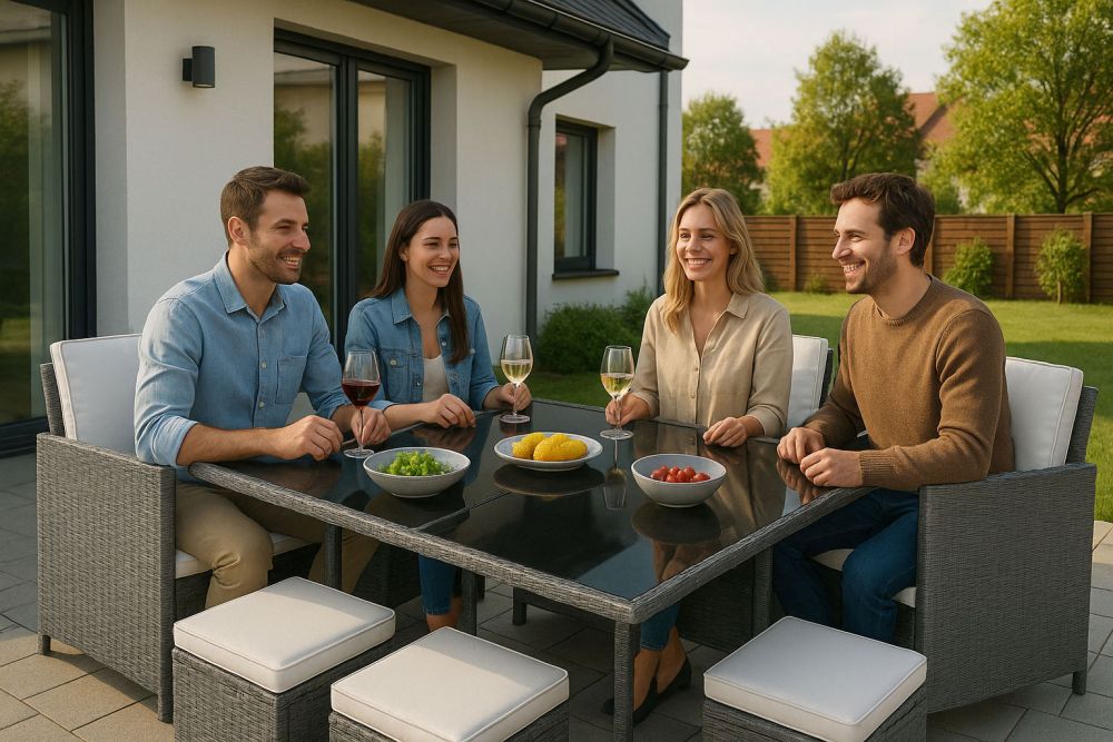 Ratanová sada – záhradného nábytku z technoratanu MultiGarden, stôl, 4 kreslá, 4 pufy – Obrázok 3