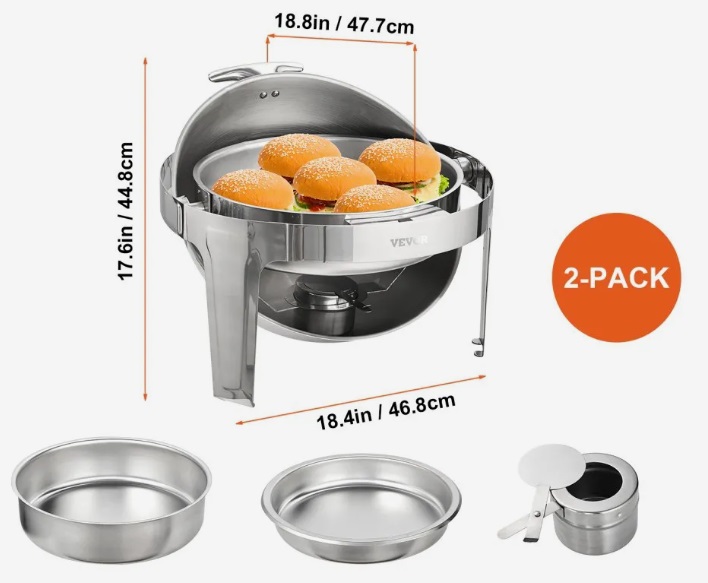 Nerezový cateringovej ohrievač Chafing – súprava 2 ks, okrúhly, rolovacie veko, 2x 5,5 l, klasický – Obrázok 5
