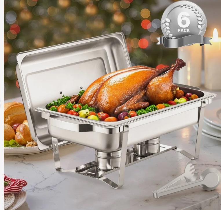 Nerezový cateringovej ohrievač Chafing– súprava 6 ks, obdĺžnikový, 6x 7,5 l, strieborný – Obrázok 4