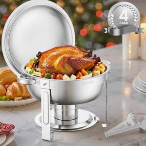 Nerezový cateringovej ohrievač Chafing – súprava 4 ks, okrúhly, skladací stojan, 4x 4,7 l, strieborný