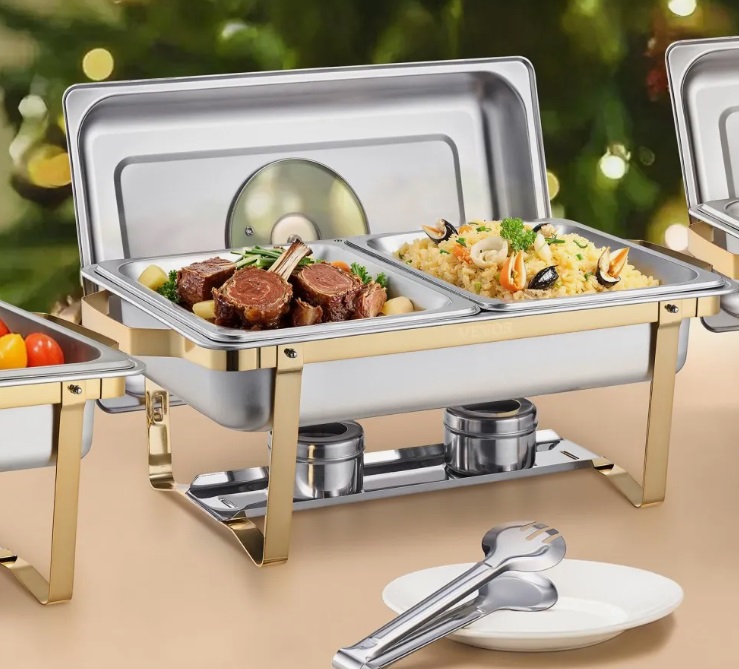 Nerezový cateringovej ohrievač Chafing – súprava 4 ks, obdĺžnikový, s priezorom, 4x 4 l, klasický – Obrázok 4