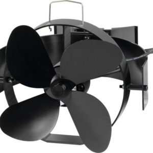 Teplom poháňaný krbový ventilátor Strend Pro — magnetický s úchytom na dymovod, 4-lopatkový, čierny