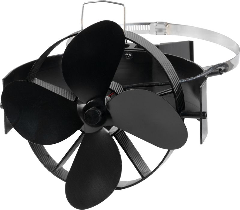 Teplom poháňaný krbový ventilátor Strend Pro — magnetický s úchytom na dymovod, 4-lopatkový, čierny – Obrázok 7