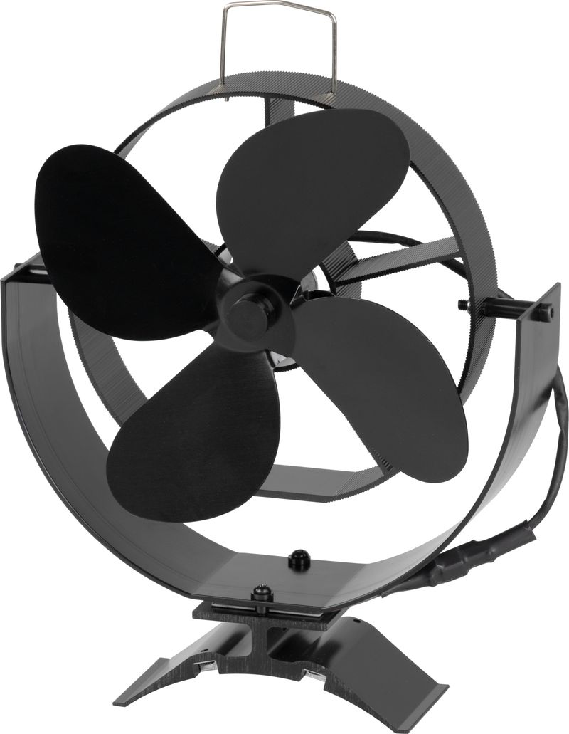 Teplom poháňaný krbový ventilátor Strend Pro — magnetický s úchytom na dymovod, 4-lopatkový, čierny – Obrázok 6
