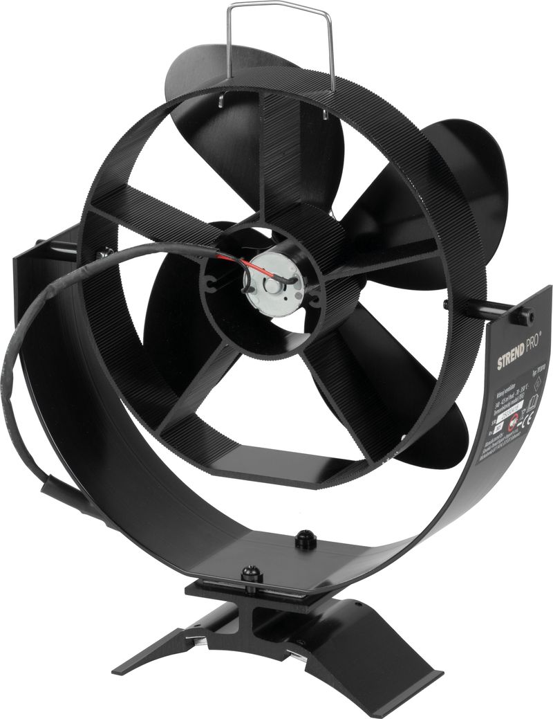 Teplom poháňaný krbový ventilátor Strend Pro — magnetický s úchytom na dymovod, 4-lopatkový, čierny – Obrázok 4