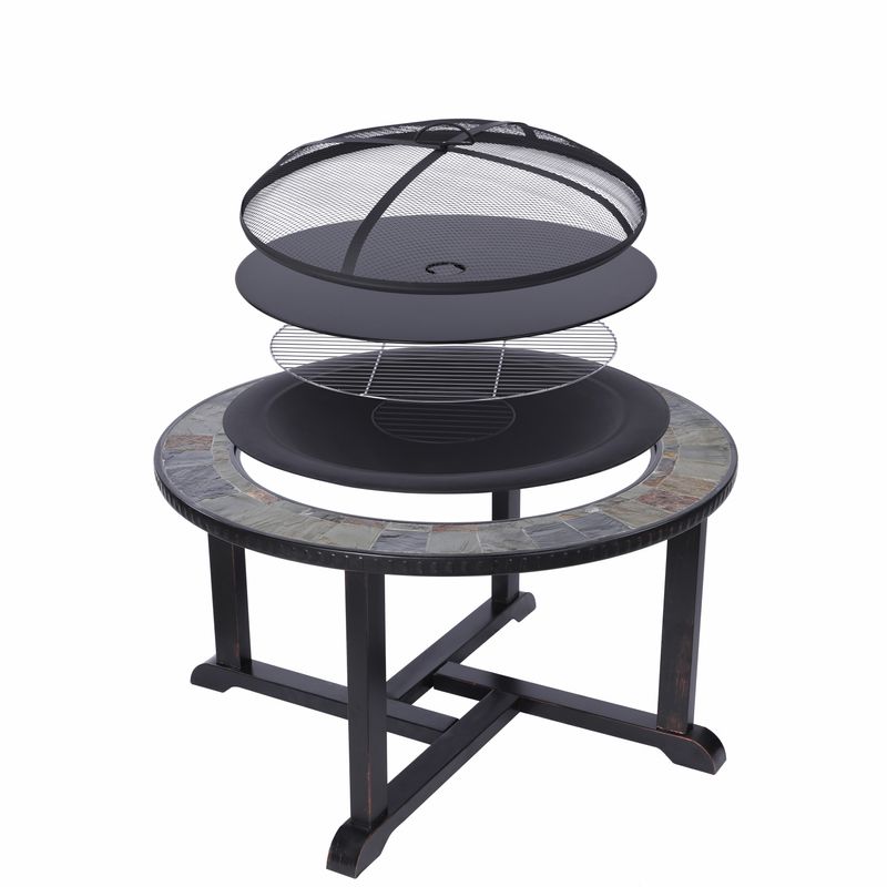 Kovové ohnisko – gril a ohnisko Strend Pro Grill, 4 stoličky, 3v1, 105x75 cm, na uhlie, záhradné