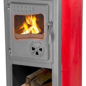 Výkonné krbové kachle Bella Thalia — červené, liatina/šamot, výška 102 cm, 5,4 kW