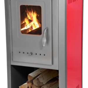 Výkonné krbové kachle Thalia Pella — červené, výška 85 cm, 5,4 kW
