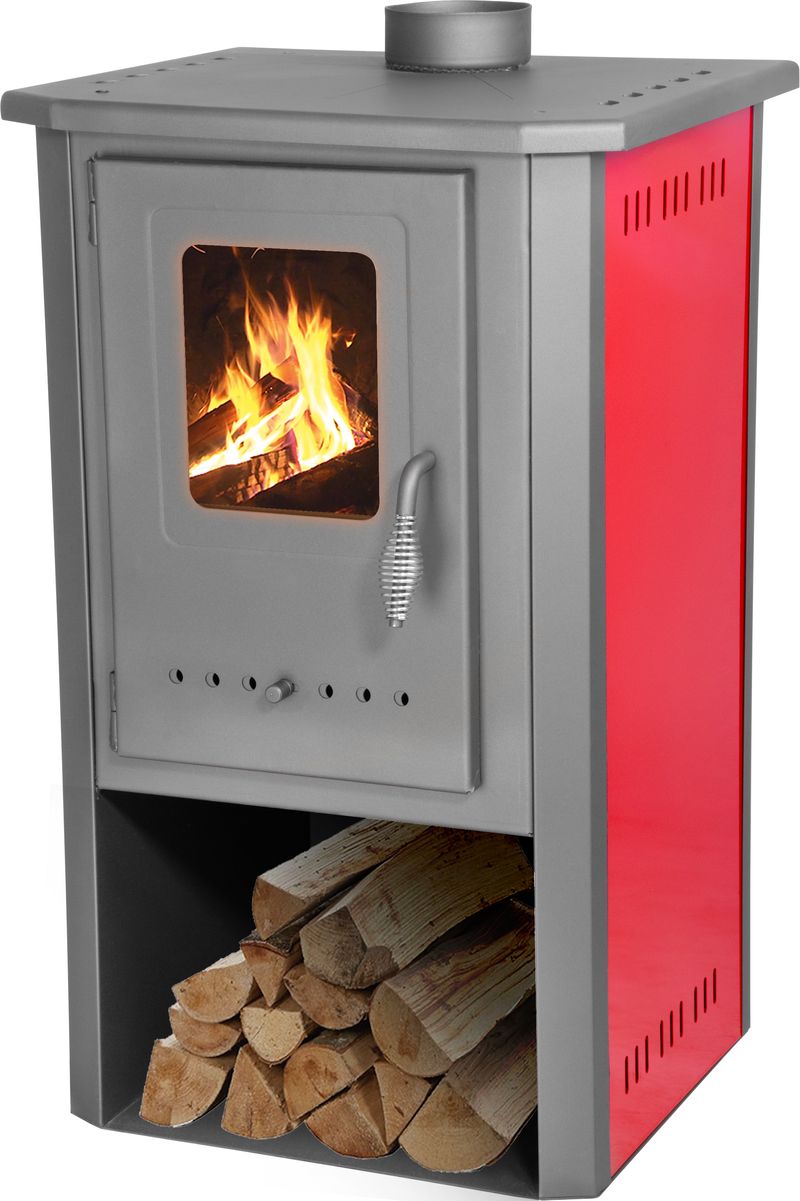 Výkonné krbové kachle Thalia Pella — červené, výška 85 cm, 5,4 kW