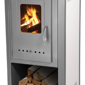 Výkonné krbové kachle Thalia Pella — béžové, výška 85 cm, 5,4 kW