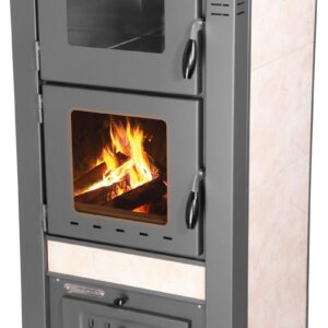 Keramické krbové kachle Pro TAURUS Ceramic — s rúrou na pečenie, béžové, dymovod 120 mm, 12 kW