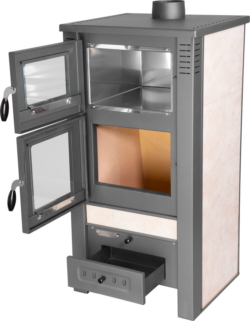 Keramické krbové kachle Pro TAURUS Ceramic — s rúrou na pečenie, béžové, dymovod 120 mm, 12 kW – Obrázok 3