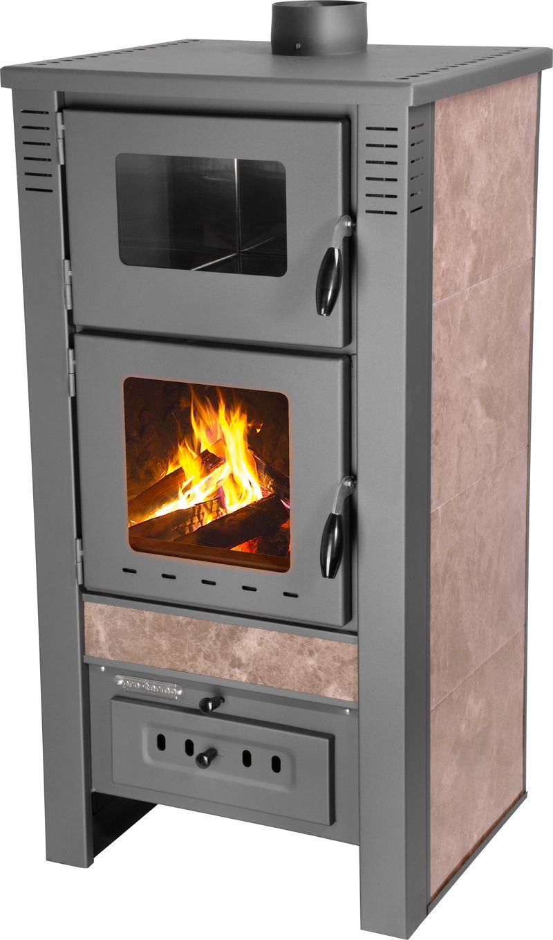 Keramické krbové kachle Pro TAURUS Ceramic — s rúrou na pečenie, mocca, dymovod 120 mm, 12 kW