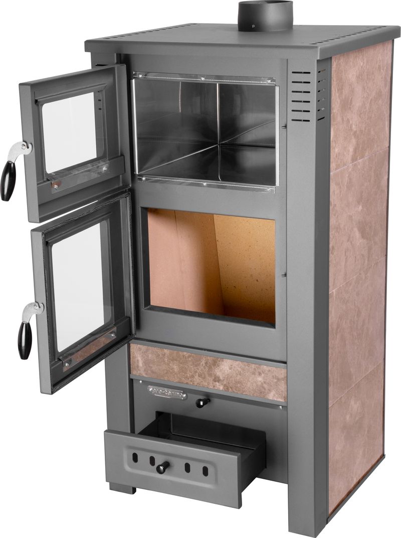 Keramické krbové kachle Pro TAURUS Ceramic — s rúrou na pečenie, mocca, dymovod 120 mm, 12 kW – Obrázok 5