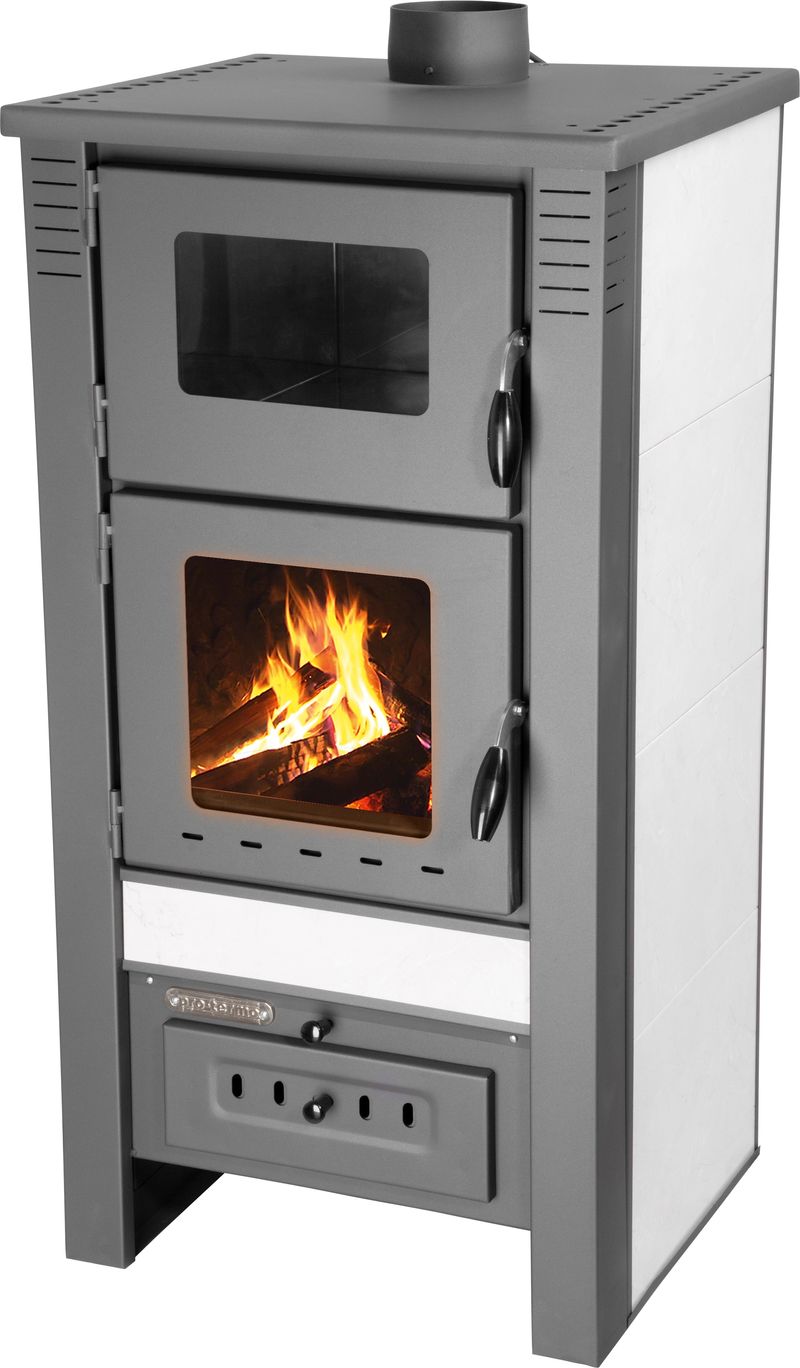 Keramické krbové kachle Pro TAURUS Ceramic — s rúrou na pečenie, biele, dymovod 120 mm, 12 kW