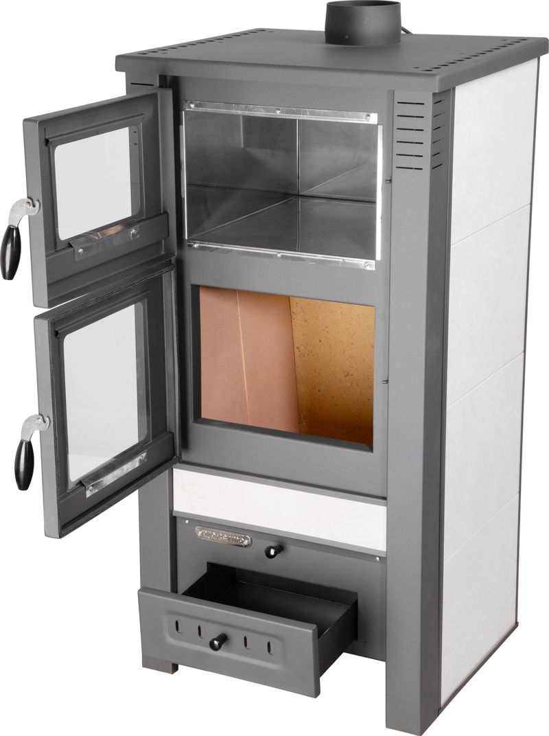 Keramické krbové kachle Pro TAURUS Ceramic — s rúrou na pečenie, biele, dymovod 120 mm, 12 kW – Obrázok 3