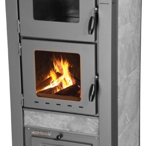 Keramické krbové kachle Pro TAURUS Ceramic — s rúrou na pečenie, šedé, dymovod 120 mm, 12 kW