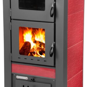 Keramické krbové kachle Pro TAURUS Ceramic — s rúrou na pečenie, červené, dymovod 120 mm, 12 kW