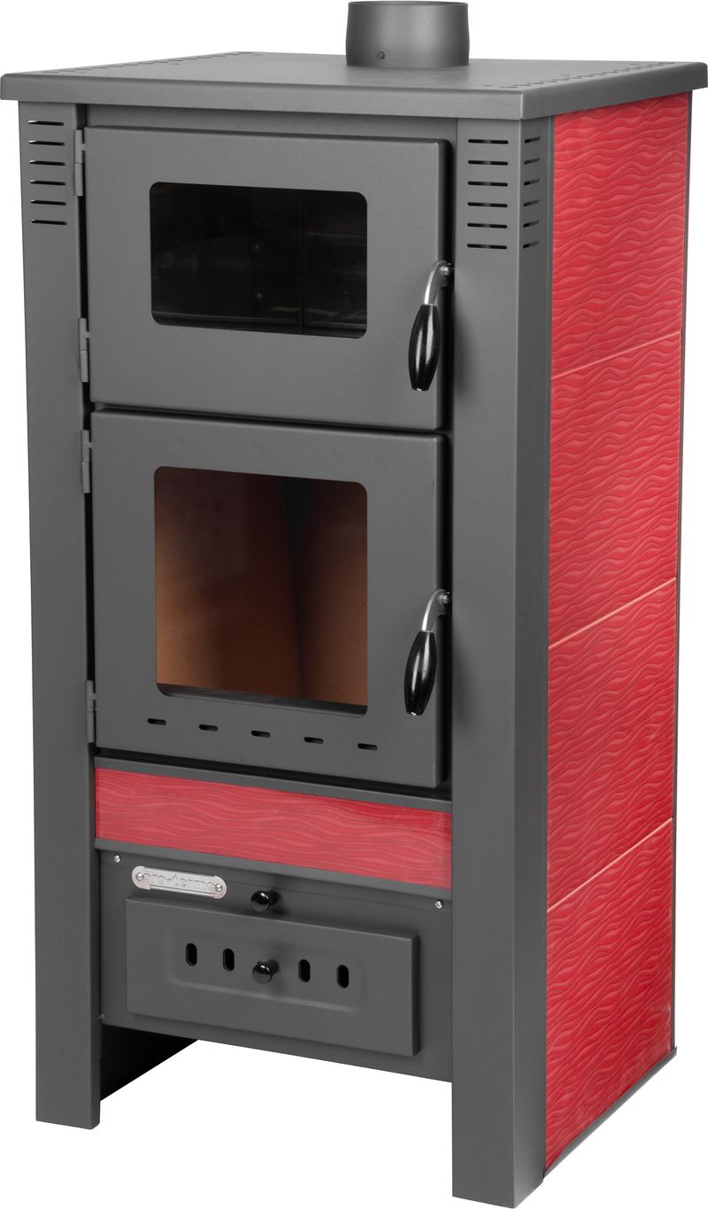 Keramické krbové kachle Pro TAURUS Ceramic — s rúrou na pečenie, červené, dymovod 120 mm, 12 kW – Obrázok 5