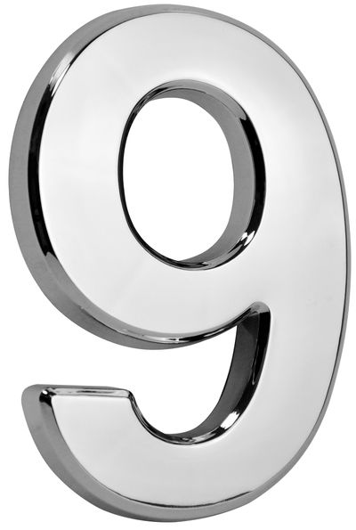 Strieborné číslo – domové popisné, MagicHome "9", s lepiacou páskou, 70x100 mm, ABS