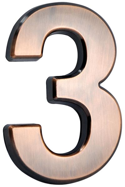 Bronzové číslo – domové popisné, MagicHome "3", s lepiacou páskou, 70x100 mm, ABS