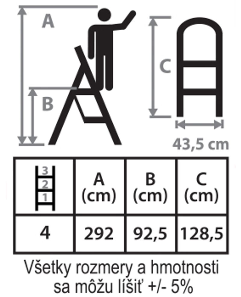 Oceľové schodíky – LFD140, 4 stupienkové, EN14183, nosnosť 150 kg – Obrázok 2