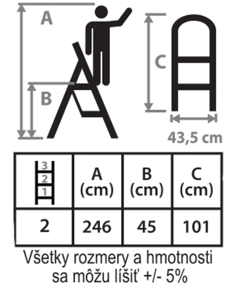 Oceľové schodíky – stupadlo, Strend Pro LFT105, 2 stupienkové, EN14183, nosnosť 150 kg – Obrázok 2