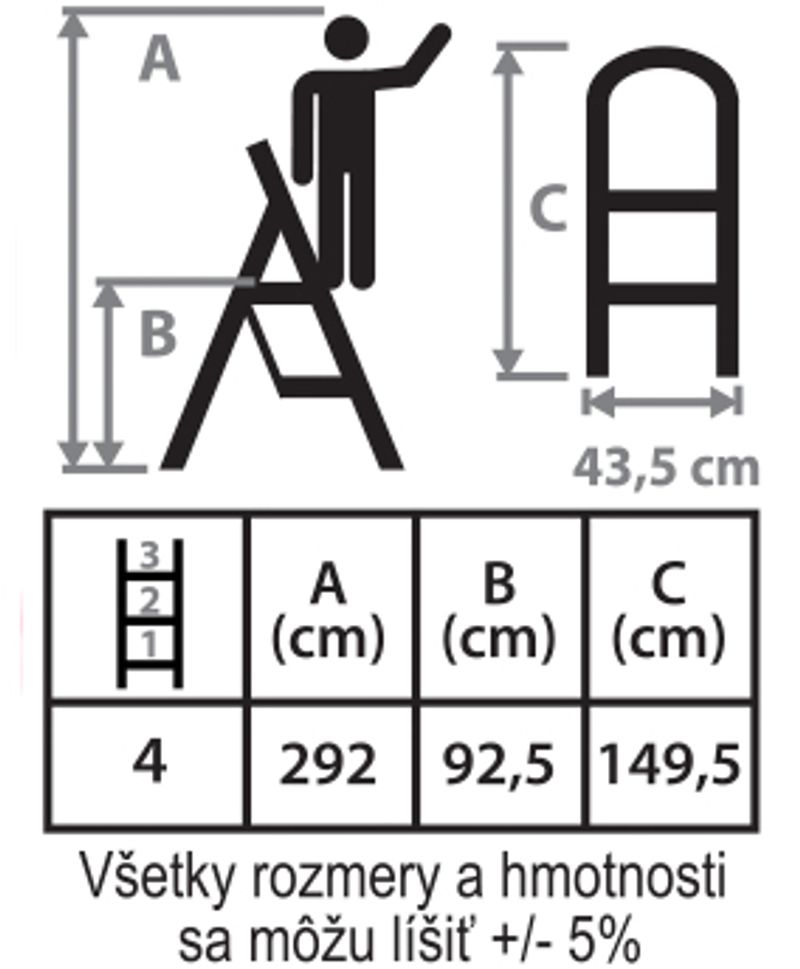 Oceľové schodíky – stupadlo, Strend Pro LFT160, 4 stupienkové, EN14183, nosnosť 150 kg – Obrázok 2