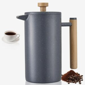 Nerezový kávovar French Press - 1 l, filter z nehrdzavejúcej ocele, veľký, dvojstenný, izolovaný, na kempovanie a cestovanie, do kuchyne a reštaurácie, čierny