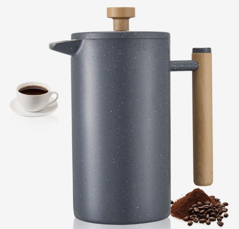 Nerezový kávovar French Press - 1 l, filter z nehrdzavejúcej ocele, veľký, dvojstenný, izolovaný, na kempovanie a cestovanie, do kuchyne a reštaurácie, čierny