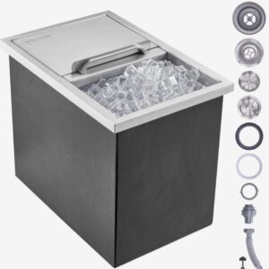 Nerezová nádoba na ľad - 26,7 l, chladič ľadu, 456 x 304 x 371 mm, komerčná, s posuvným vekom, vstavaná, vrátane odtokovej rúry a odtokovej zátky