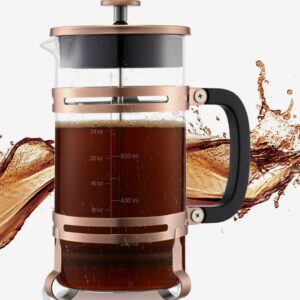 Sklenený kávovar French Press - 1 l, borosilikátové sklo, čajník, filter z nehrdzavejúcej ocele, na kempovanie a cestovanie, do kuchyne a reštaurácie, medený