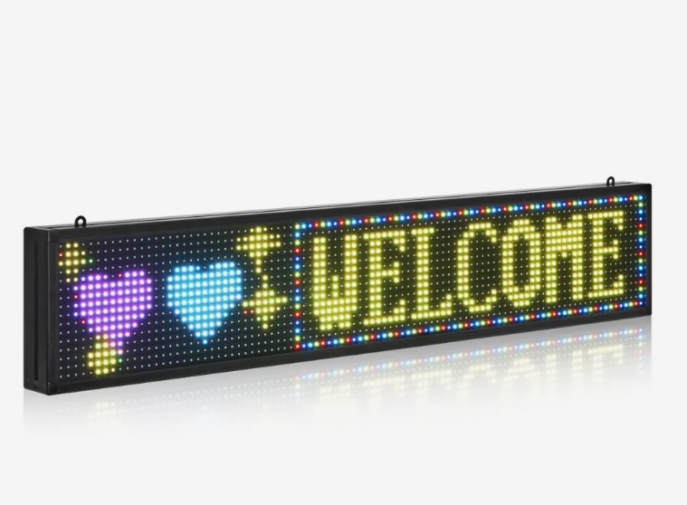 Programovateľný LED displej P10 - plnofarebný, flexibilný, digitálny posúvací panel, DIY zobrazovacia tabuľa, vlastný textový vzor a GIF, ovládanie cez Bluetooth aplikáciu, 990 x 190 x 55 mm
