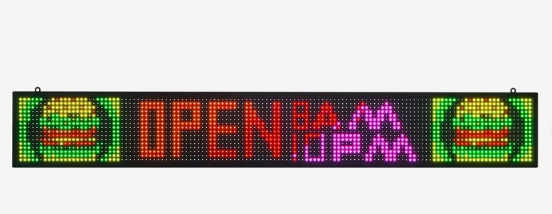 Programovateľný LED displej P10 - plnofarebný, flexibilný, digitálny posúvací panel, DIY zobrazovacia tabuľa, vlastný textový vzor a GIF, ovládanie cez Bluetooth aplikáciu, 1310 x 190 x 55 mm