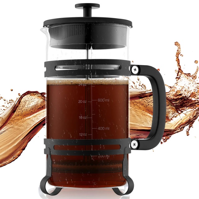 Sklenený kávovar French Press - 1 l, borosilikátové sklo, filter z nehrdzavejúcej ocele, na kempovanie a cestovanie, do kuchyne a reštaurácie, čierny – Obrázok 4