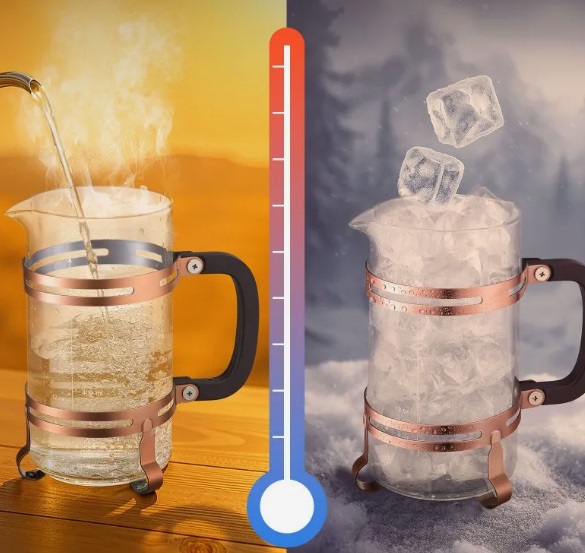 Sklenený kávovar French Press - 1 l, borosilikátové sklo, čajník, filter z nehrdzavejúcej ocele, na kempovanie a cestovanie, do kuchyne a reštaurácie, medený – Obrázok 3
