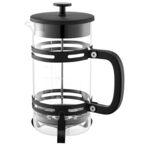 Sklenený kávovar French Press - 1 l, borosilikátové sklo, filter z nehrdzavejúcej ocele, na kempovanie a cestovanie, do kuchyne a reštaurácie, čierny