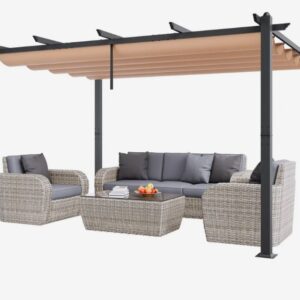 Béžová pergola – záhradný altánok so strechou proti slnku, ochrana UV50+, strieška nad terasu, na záhrady a verandy, 2,96x3,95x2,3 m
